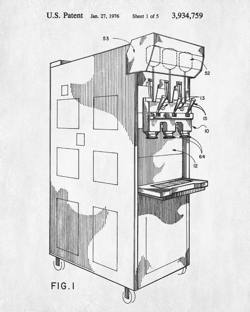 Milkshake Machine Patent Print Cafe Poster Kitchen Wall Art Blueprint