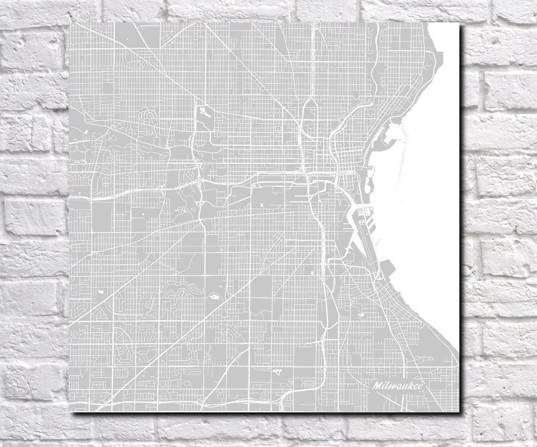 Milwaukee, Wisconsin City Street Map Print Custom Wall Map