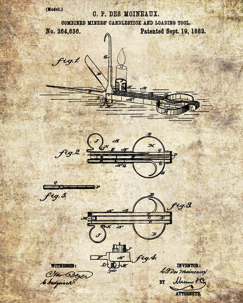 Lamp, Loading Tool Patent Print Gold Rush Mining Poster