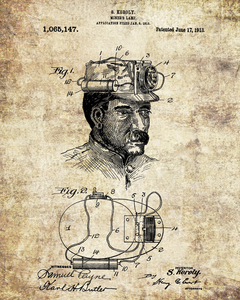 Lamp Patent Print Gold Rush Mining Poster