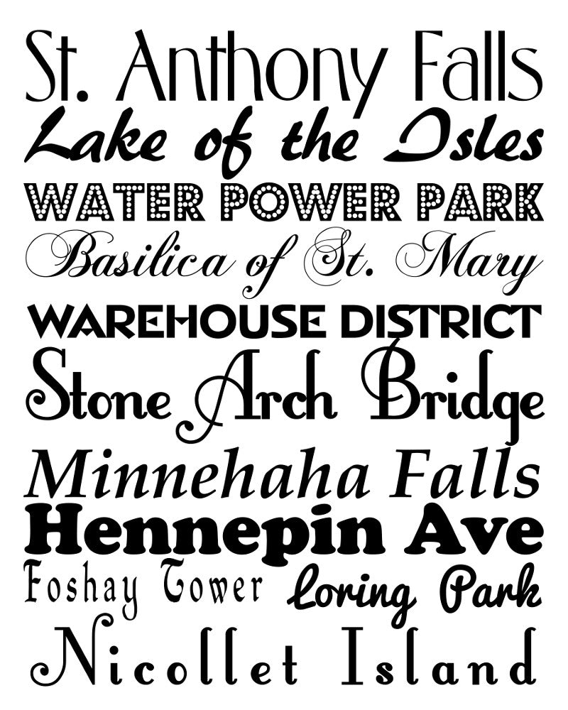 Minneapolis Neighbourhood Print Typography Scroll