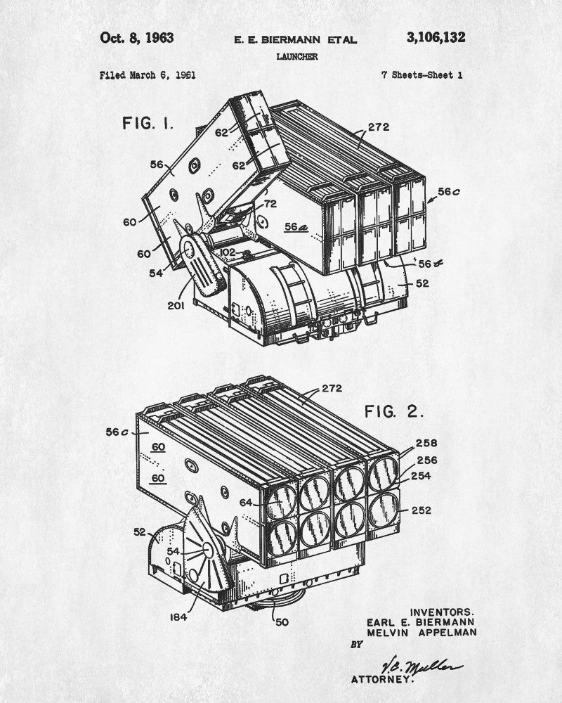 Missile Launcher Patent Print Military Wall Art Poster