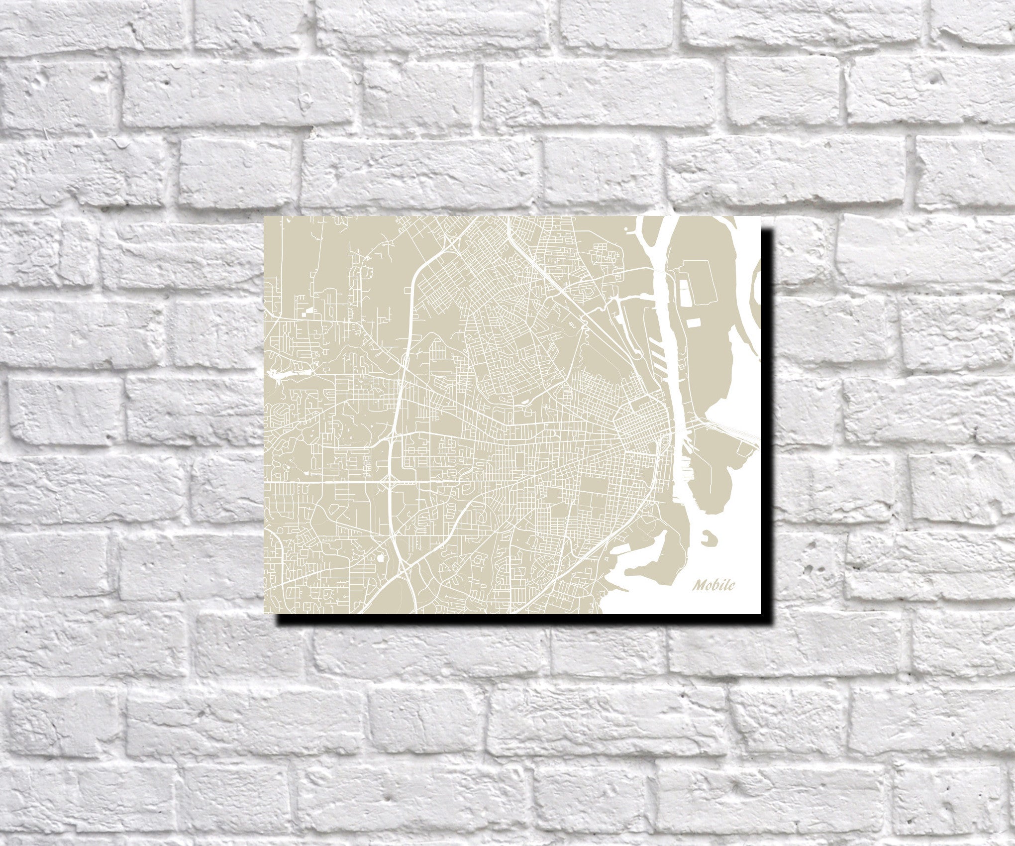 Mobile, Alabama City Street Map Print Feature Wall Art Poster