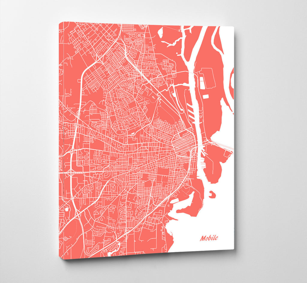 Mobile, Alabama City Street Map Print Feature Wall Art Poster