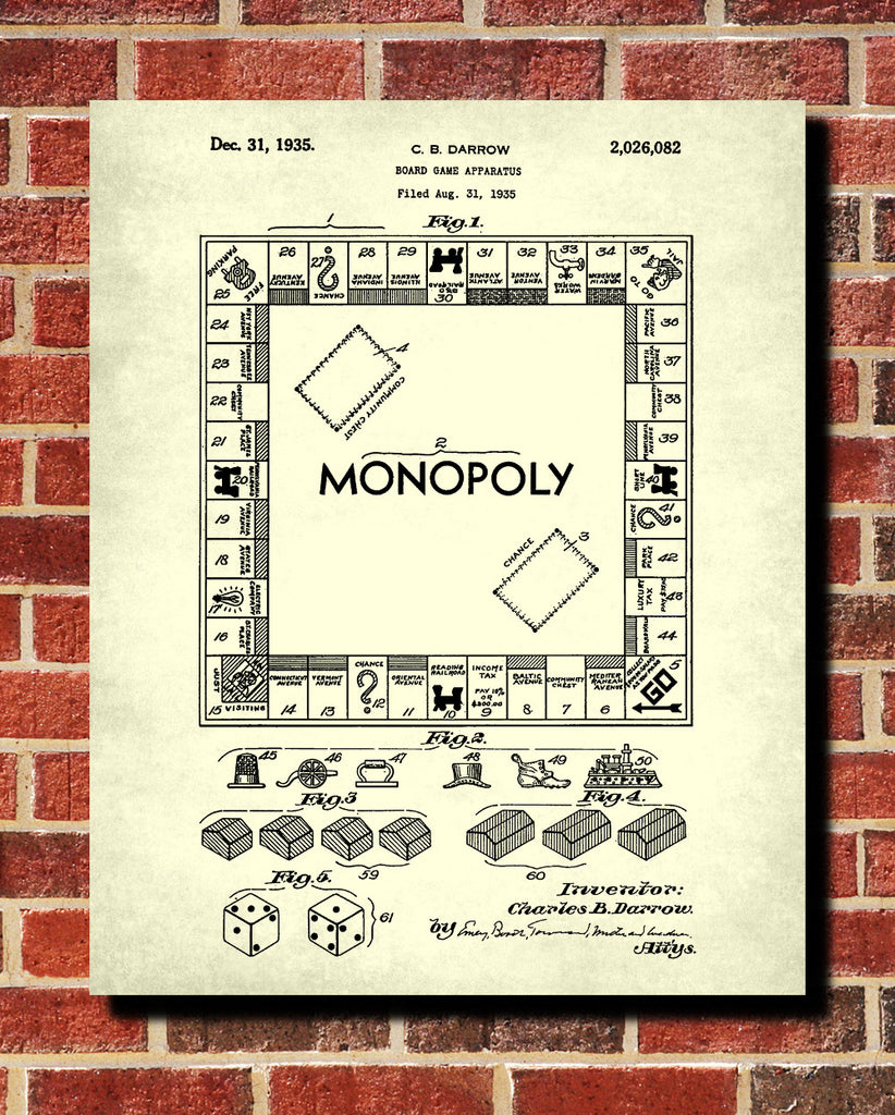Monopoly Patent Print Board Game Blueprint Games Poster - OnTrendAndFab