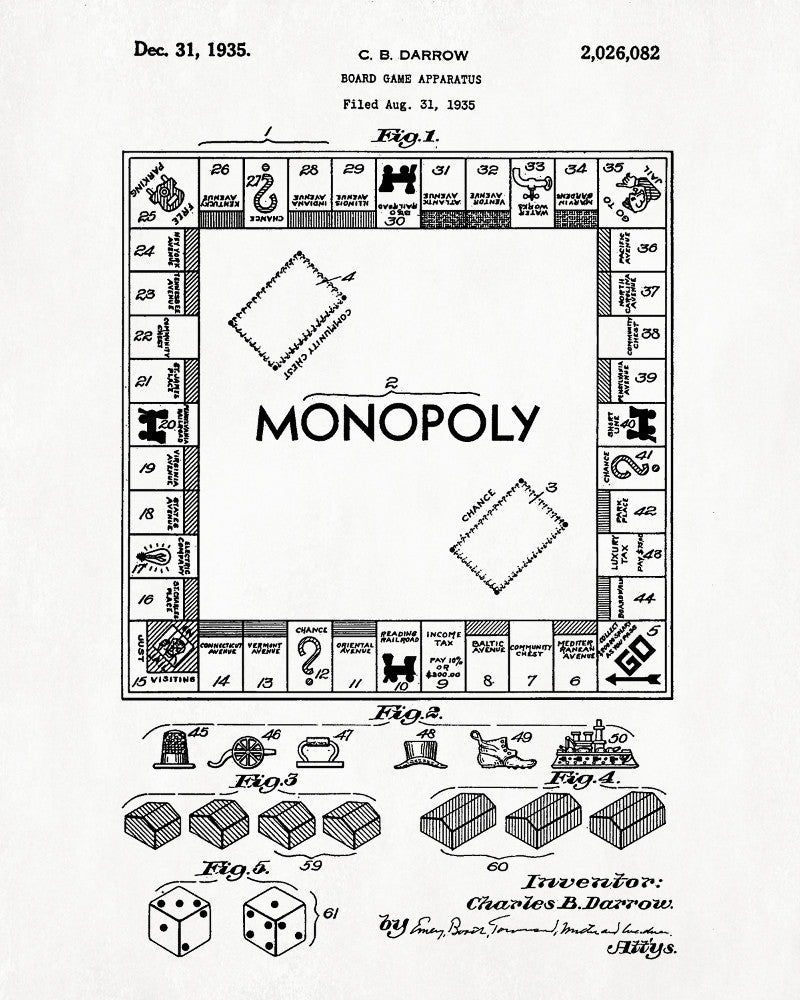Monopoly Patent Print Board Game Blueprint Games Poster - OnTrendAndFab