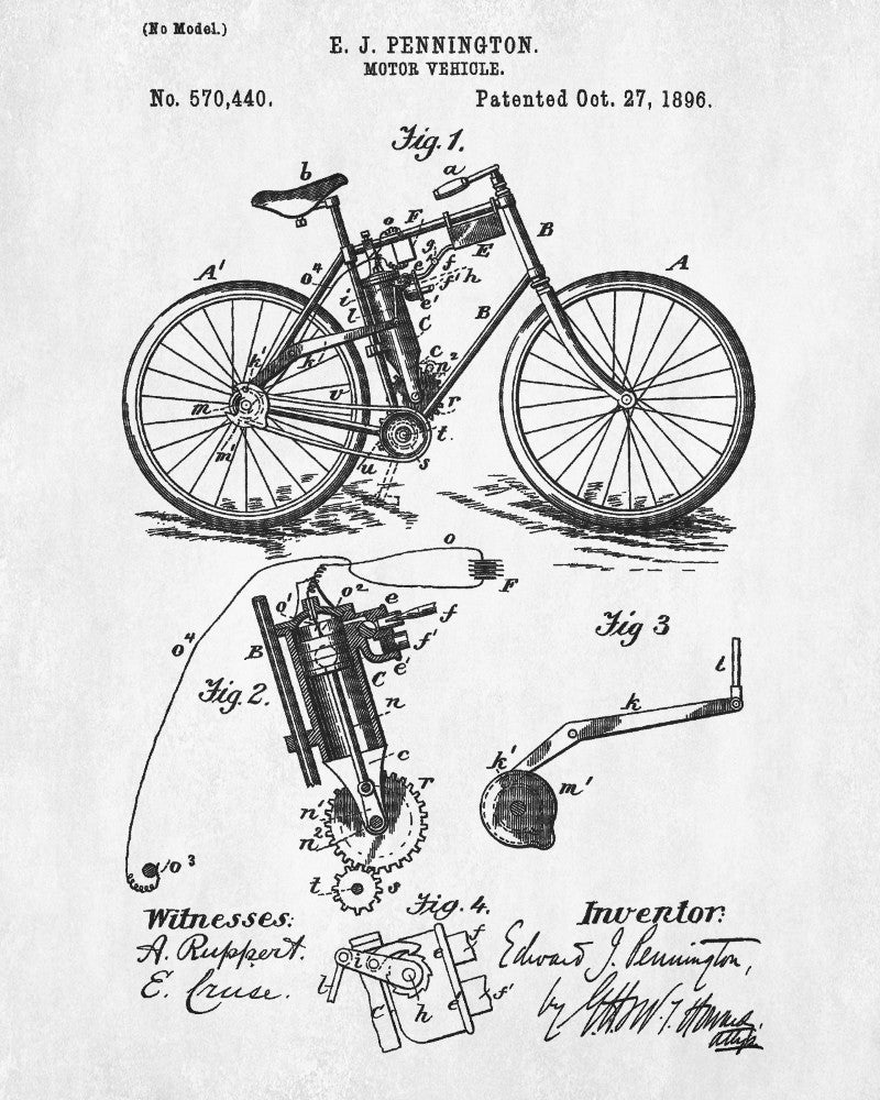 Pennington Motorcycle Patent Print Vintage Motorbike Blueprint Poster