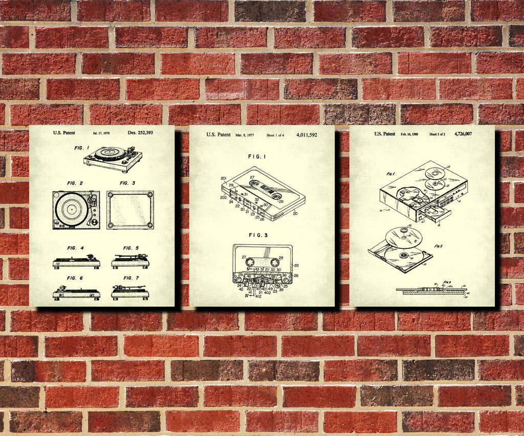 Music Players Patent Prints Set 3 Music Blueprint Posters