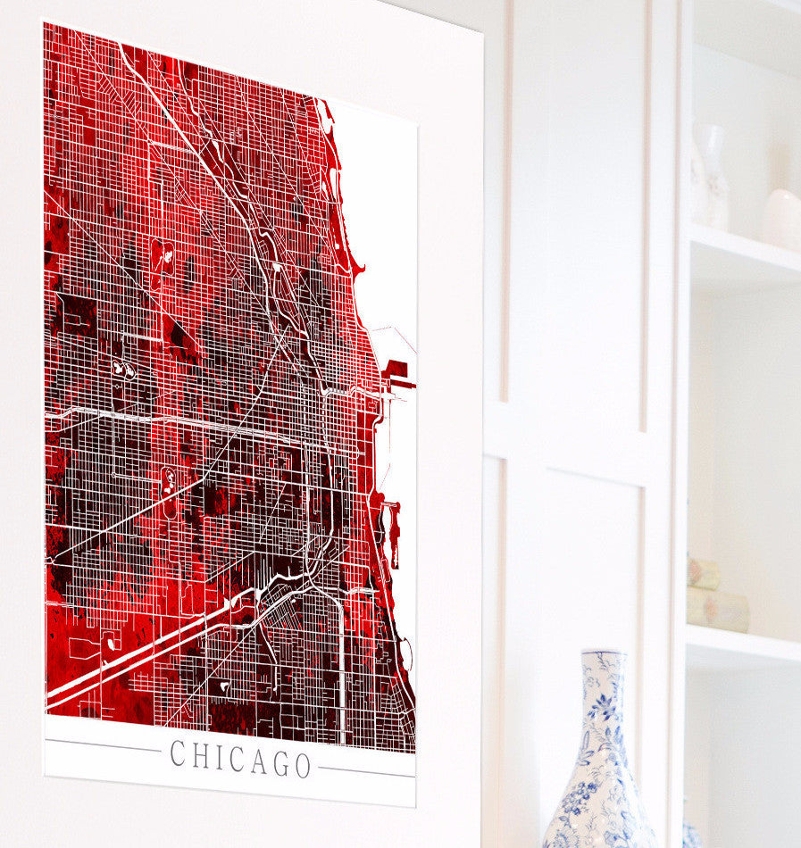 Chicago, Illinois City Street Map Print Modern Art Poster