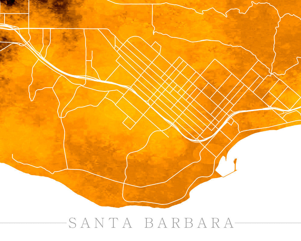 Santa Barbara California City Street Map Print Modern Art Poster