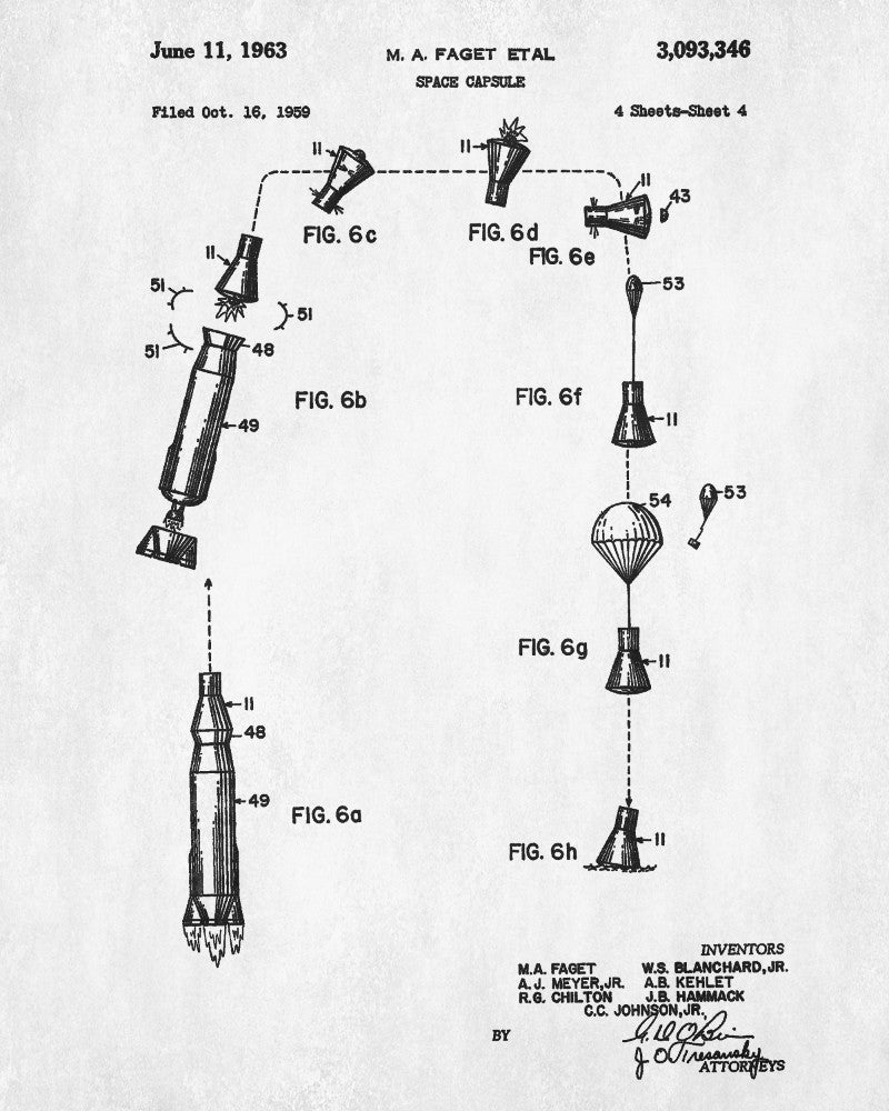 NASA Space Capsule Patent Print Astronaut Wall Art Poster