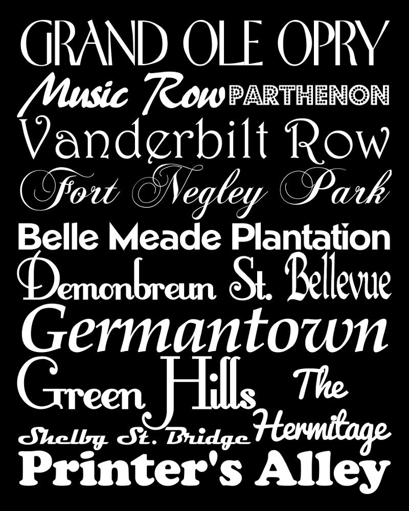 Nashville Neighbourhood Print Typography Scroll