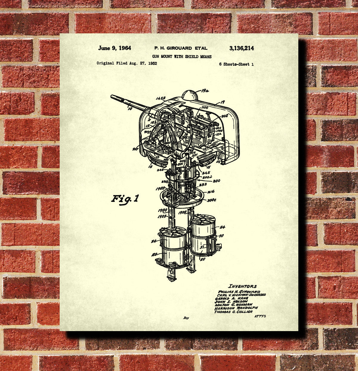 Naval Gun Patent Print Gun Turret Blueprint Navy Poster