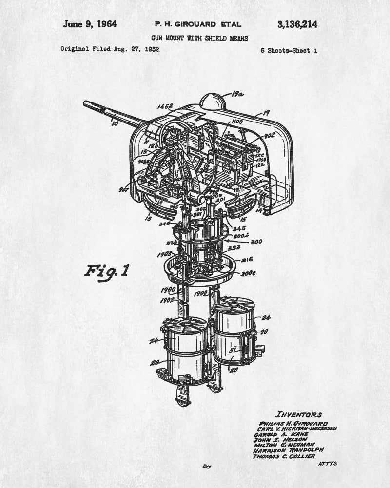Naval Gun Patent Print Gun Turret Blueprint Navy Poster