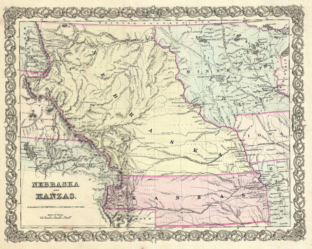 Kansas and Nebraska Map Print Vintage Poster USA State Old Map as Art - OnTrendAndFab