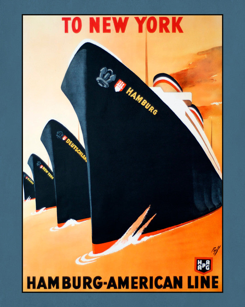 New York Hamburg America Line Print Vintage Travel Poster Art