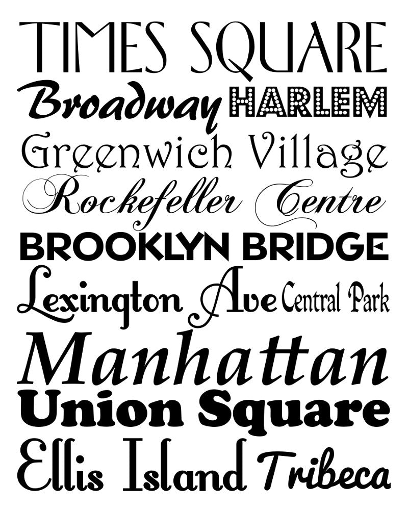 New York City Neighbourhood Print Typography Scroll