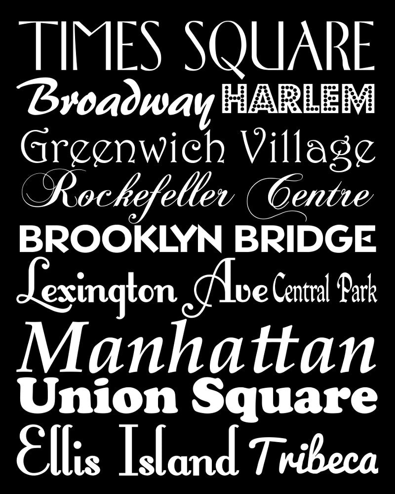 New York City Neighbourhood Print Typography Scroll