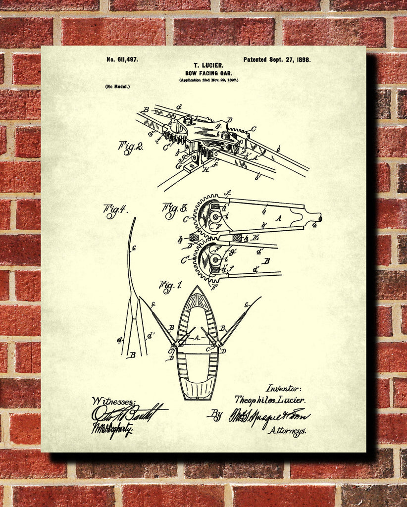 Rowing Patent Print Boating Blueprint Bow Facing Oars Poster