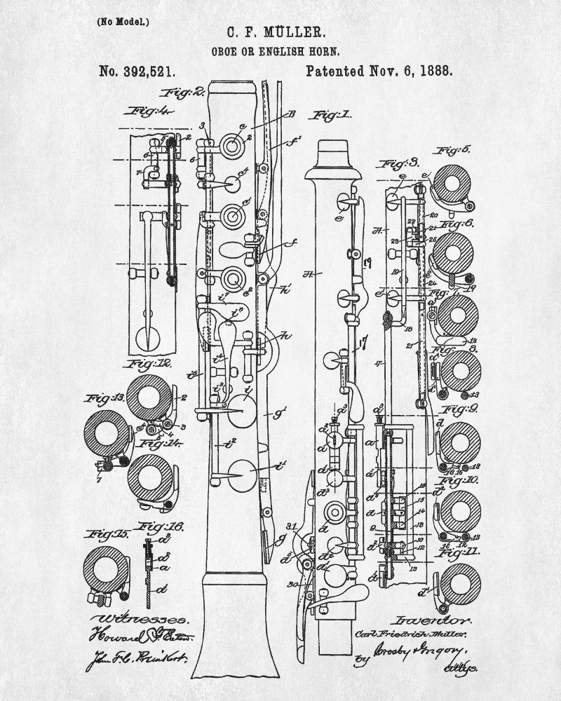 Oboe Patent Print Orchestral Musical Instrument Wall Art Poster