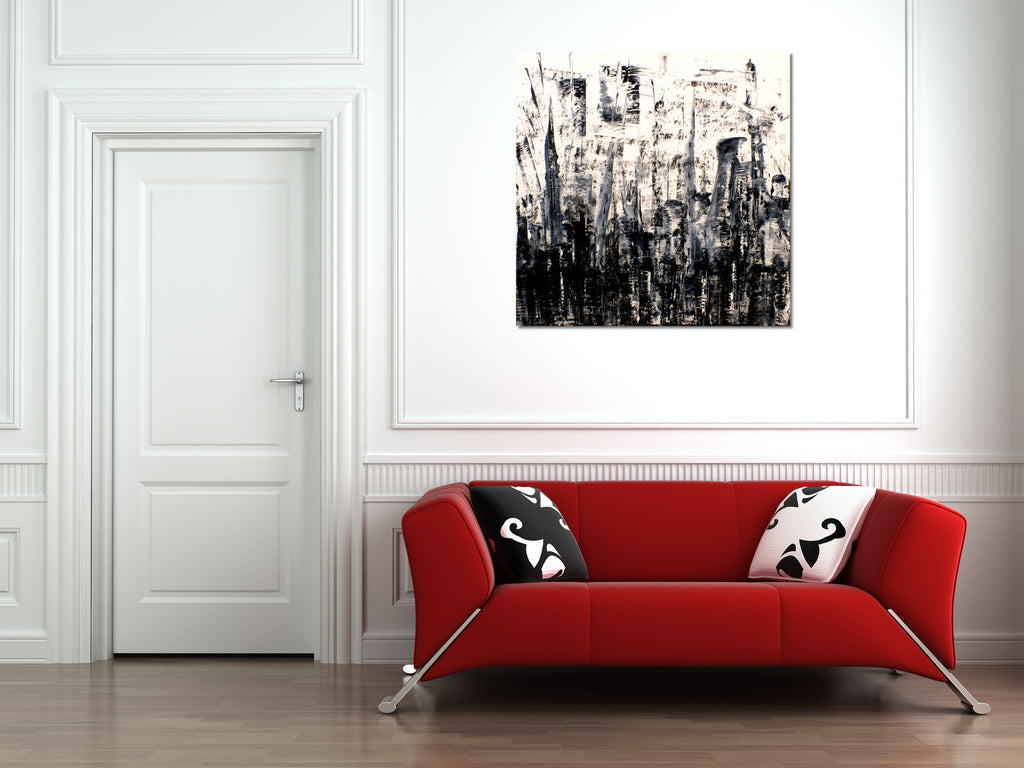 Original Painting James Lucas, Ominous Cityscape Abstract