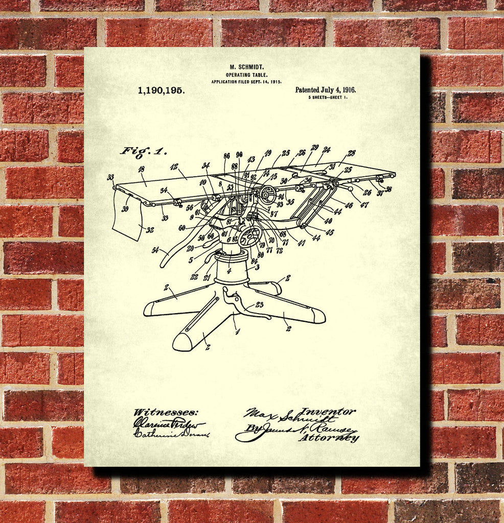 Medical Patent Print Operating Table Blueprint Surgeon Poster