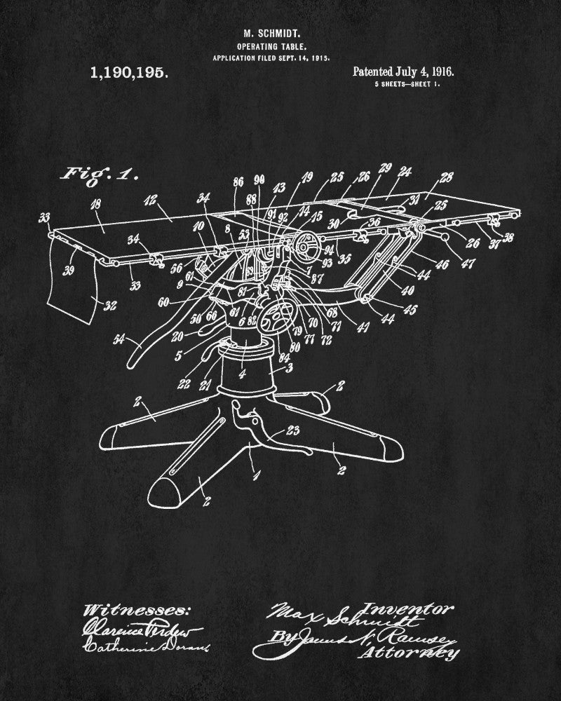 Medical Patent Print Operating Table Blueprint Surgeon Poster