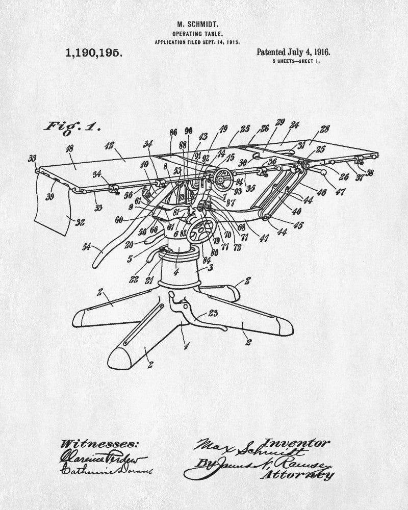 Medical Patent Print Operating Table Blueprint Surgeon Poster