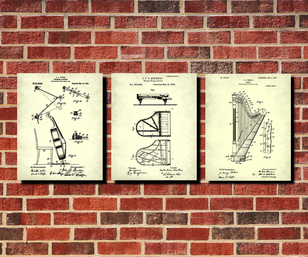 Musical Instruments Wall Art Posters Orchestra Patent Prints Set 3A