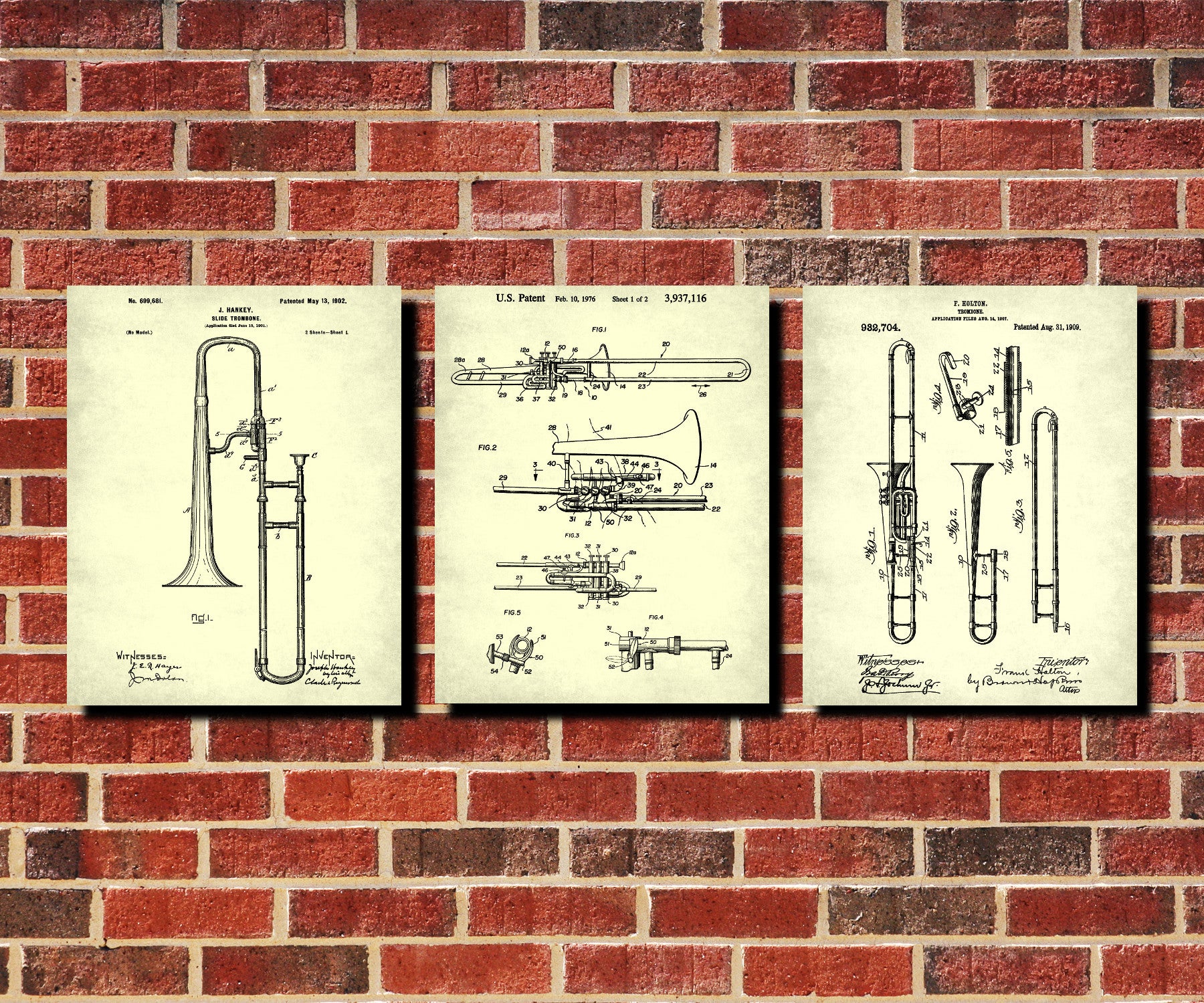 Musical Instruments Wall Art Posters Orchestra Patent Prints Set 3C