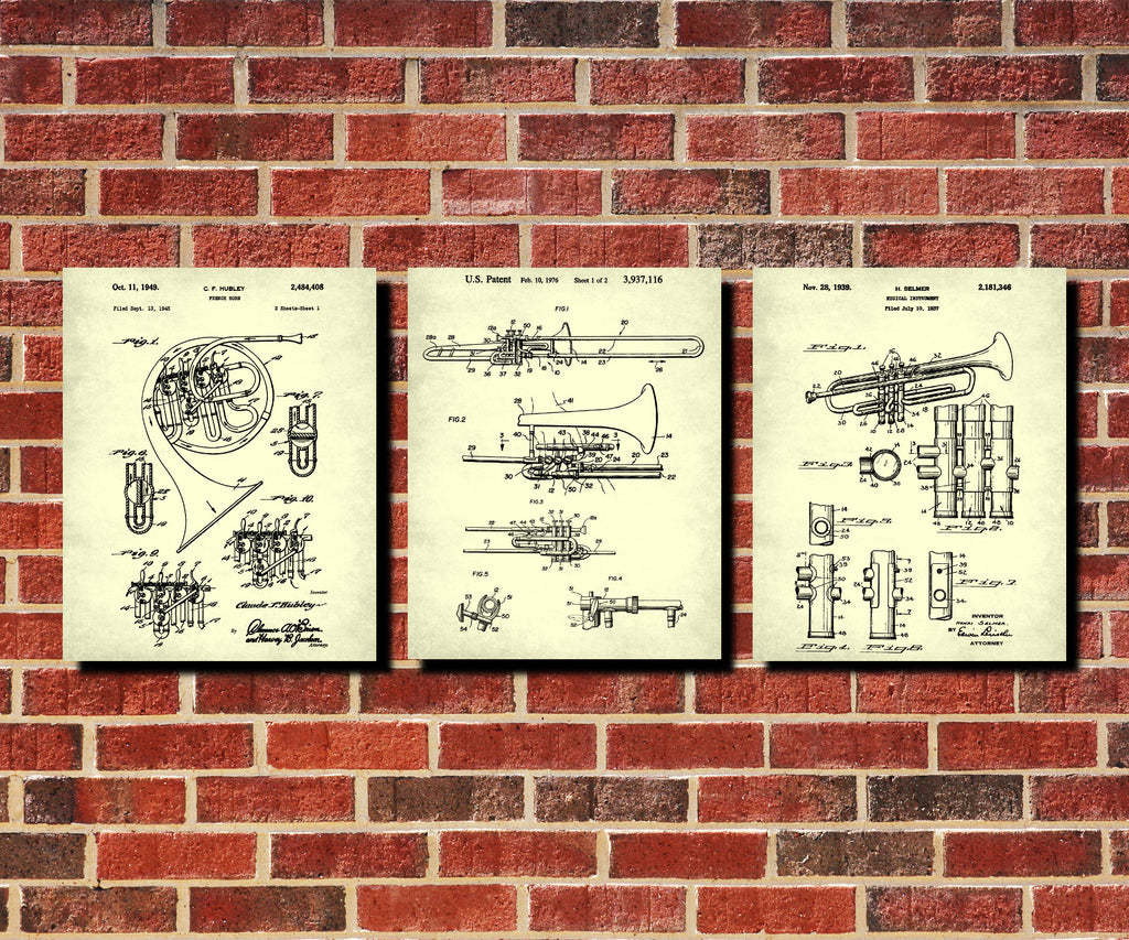 Musical Instruments Wall Art Posters Orchestra Patent Prints Set 3D