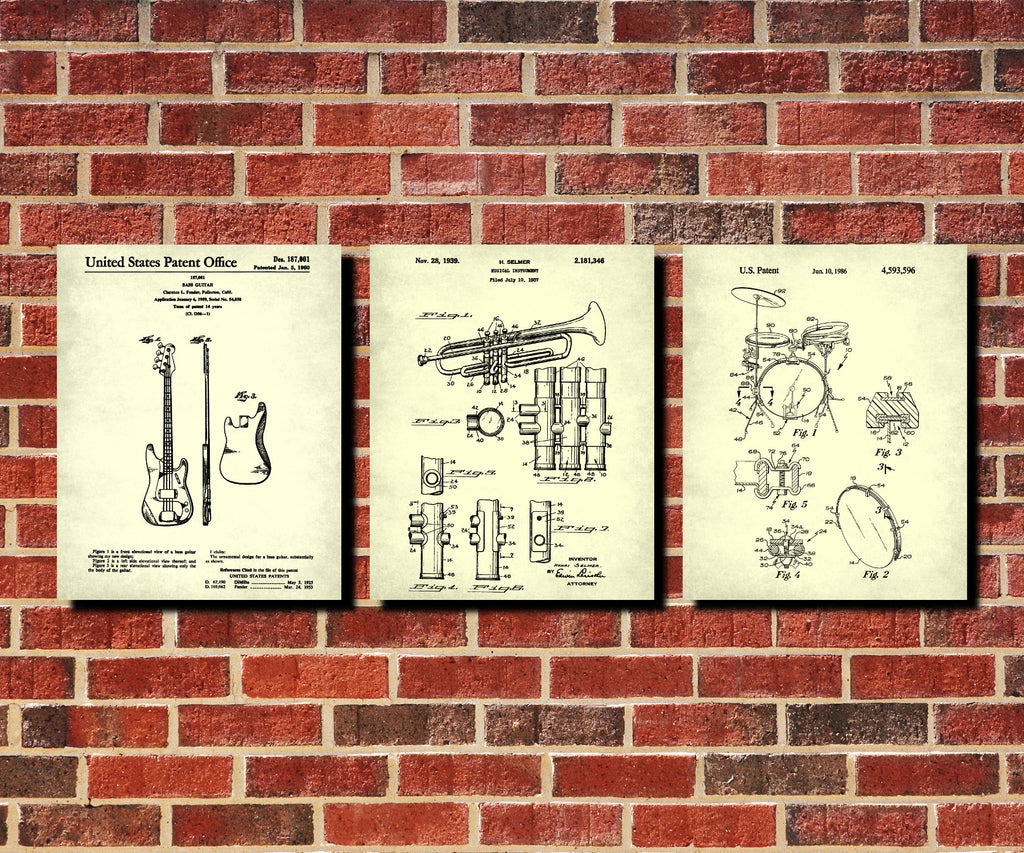 Jazz Music Posters Musical Instruments Patent Prints Set 3E
