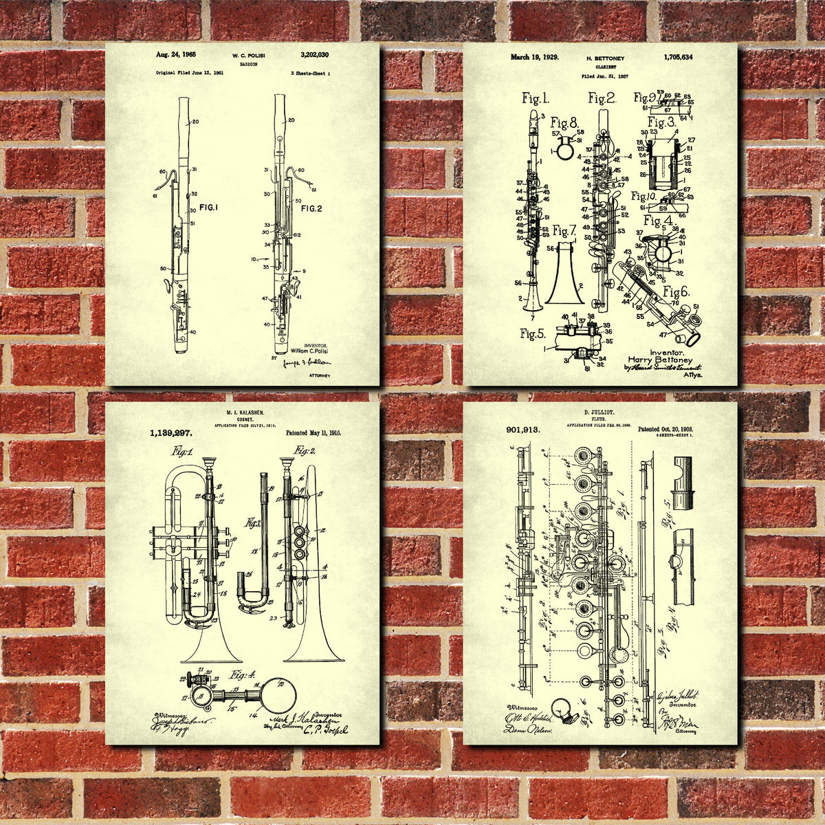 Musical Instruments Wall Art Posters Orchestra Patent Prints Set 4B ...