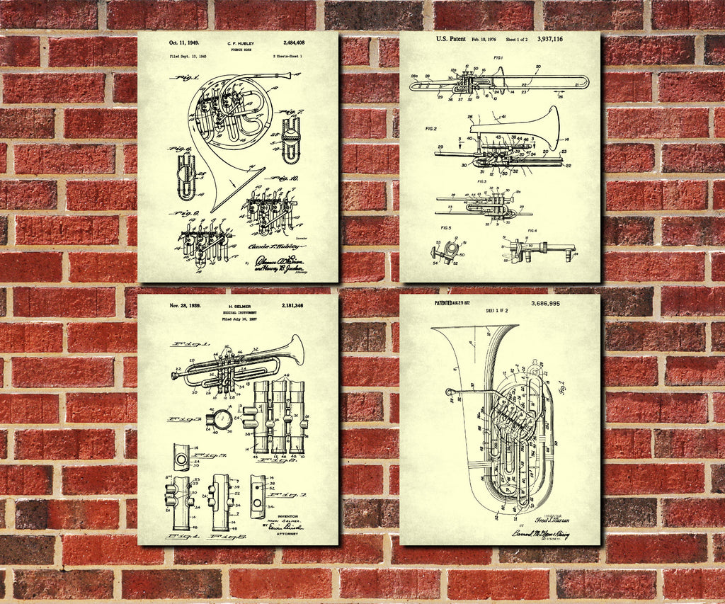 Musical Instruments Wall Art Posters Orchestra Patent Prints Set 4C