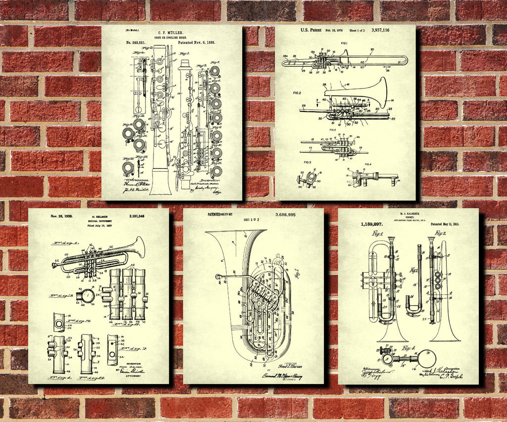 Orchestral Instruments Patent Prints Set 5 Music Posters 