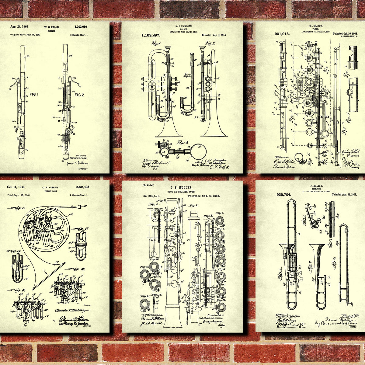 Musical Instruments Wall Art Posters Orchestra Patent Prints Set 6B ...