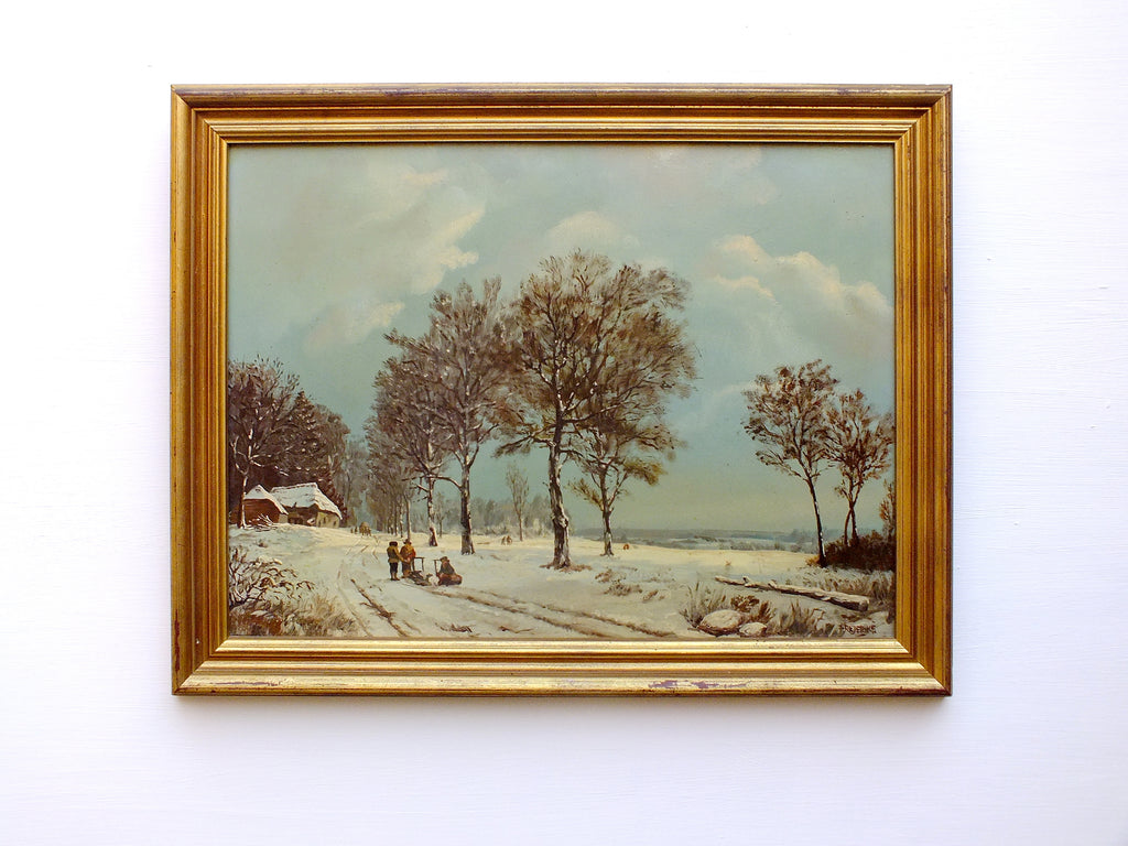Antique Oil Painting Fine Dutch Winter Landscape Signed Framed
