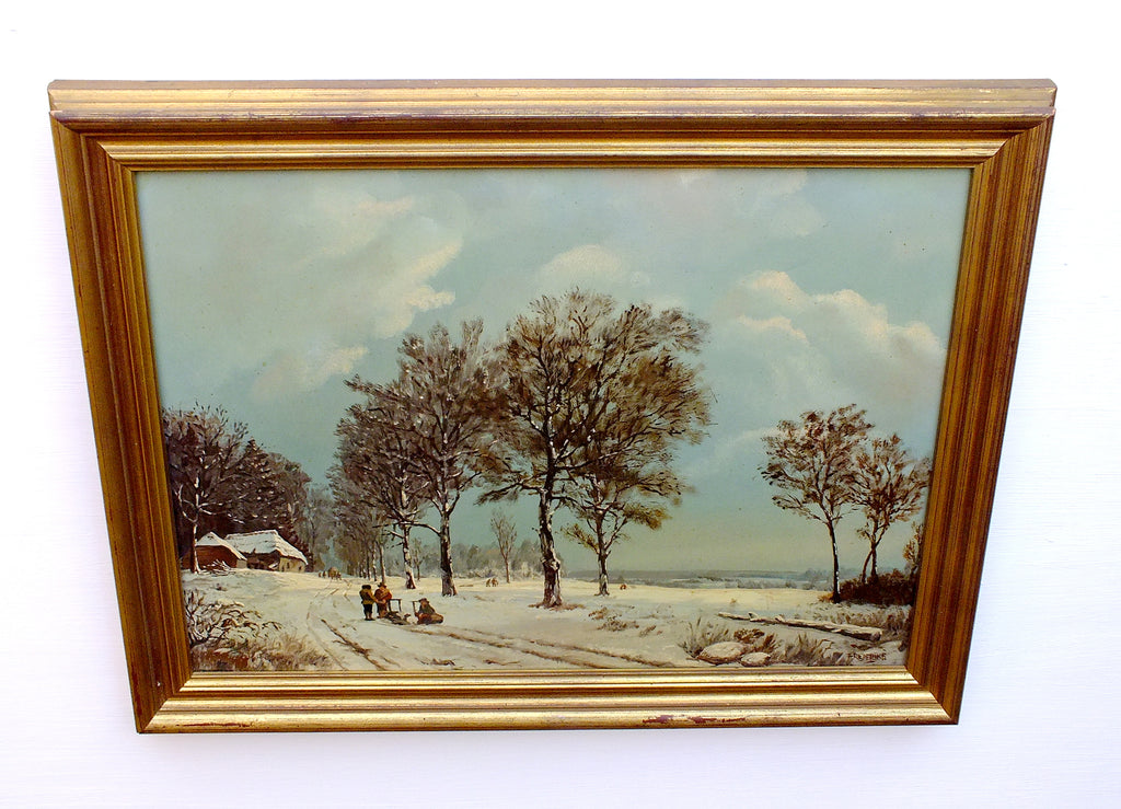 Antique Oil Painting Fine Dutch Winter Landscape Signed Framed