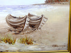 Beach Seascape Vintage Oil Painting Signed Framed Boats Seashore