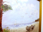 Beach Seascape Vintage Oil Painting Signed Framed Boats Seashore