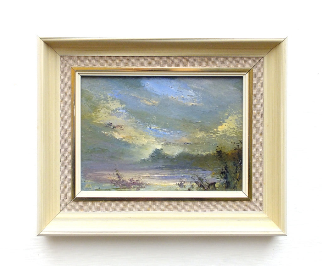 Norfolk Broads Vintage Oil Painting Signed Framed English Landscape Sunset Sky