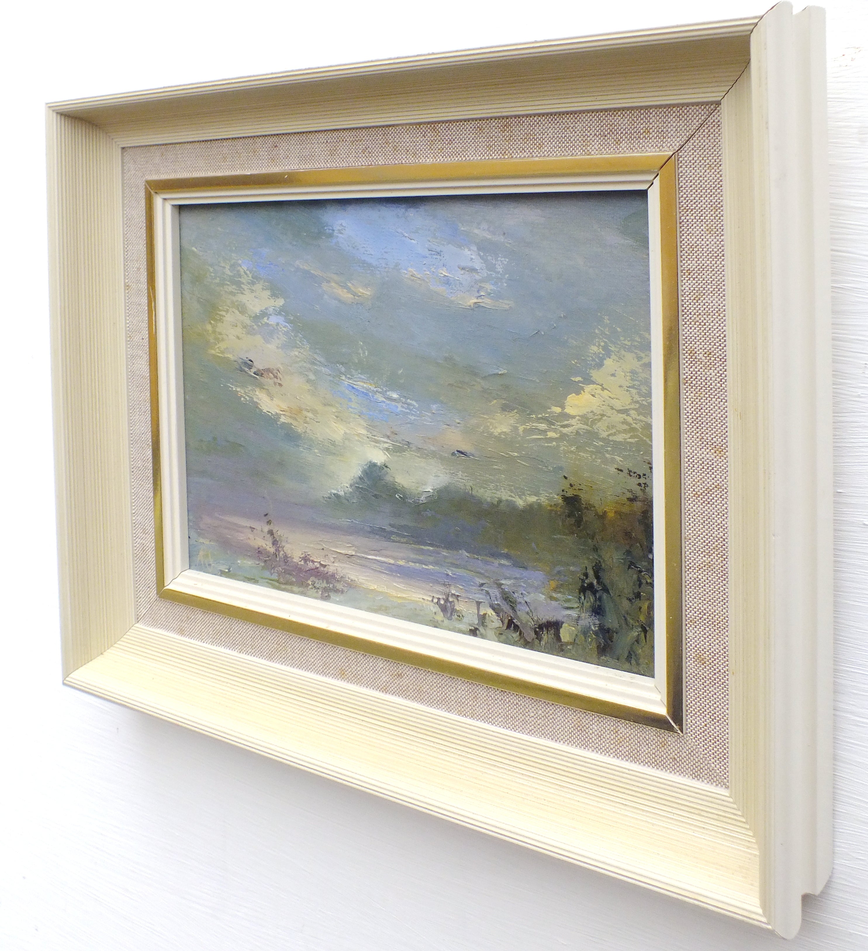 Norfolk Broads Vintage Oil Painting Signed Framed English Landscape Sunset Sky