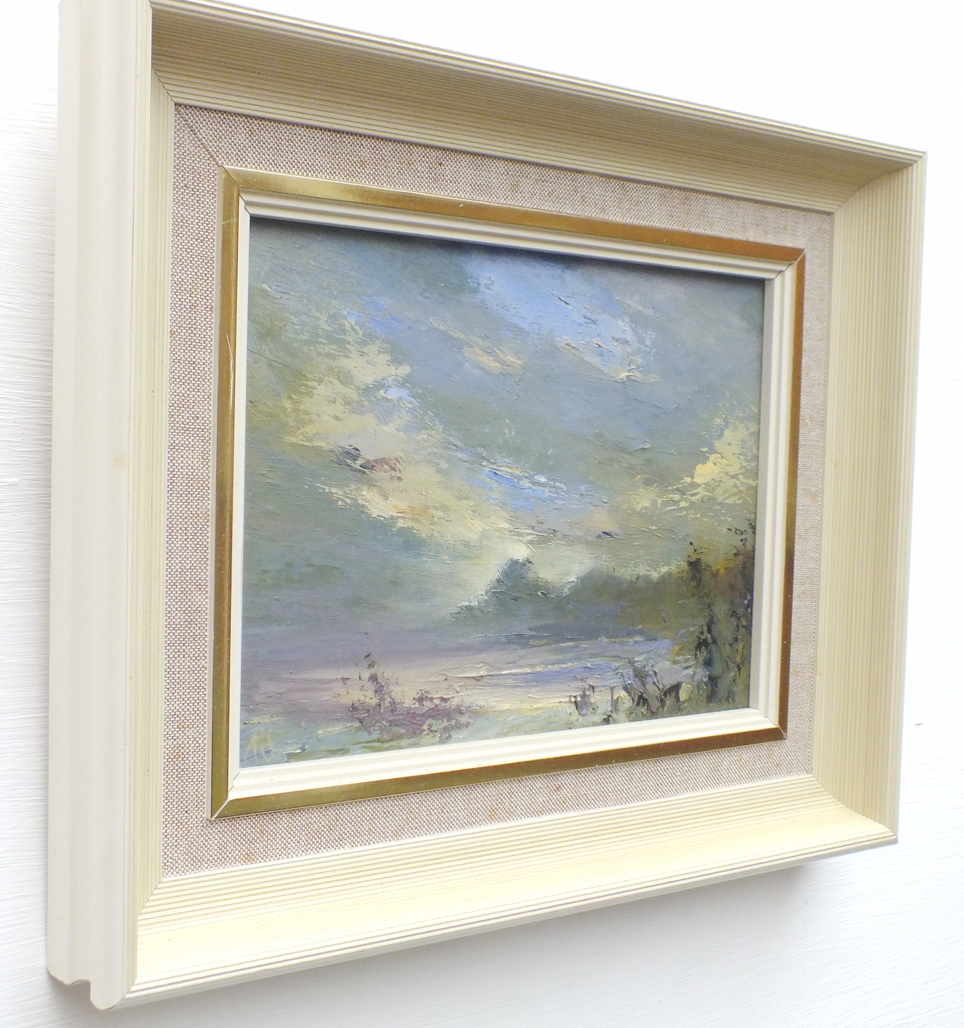 Norfolk Broads Vintage Oil Painting Signed Framed English Landscape Sunset Sky