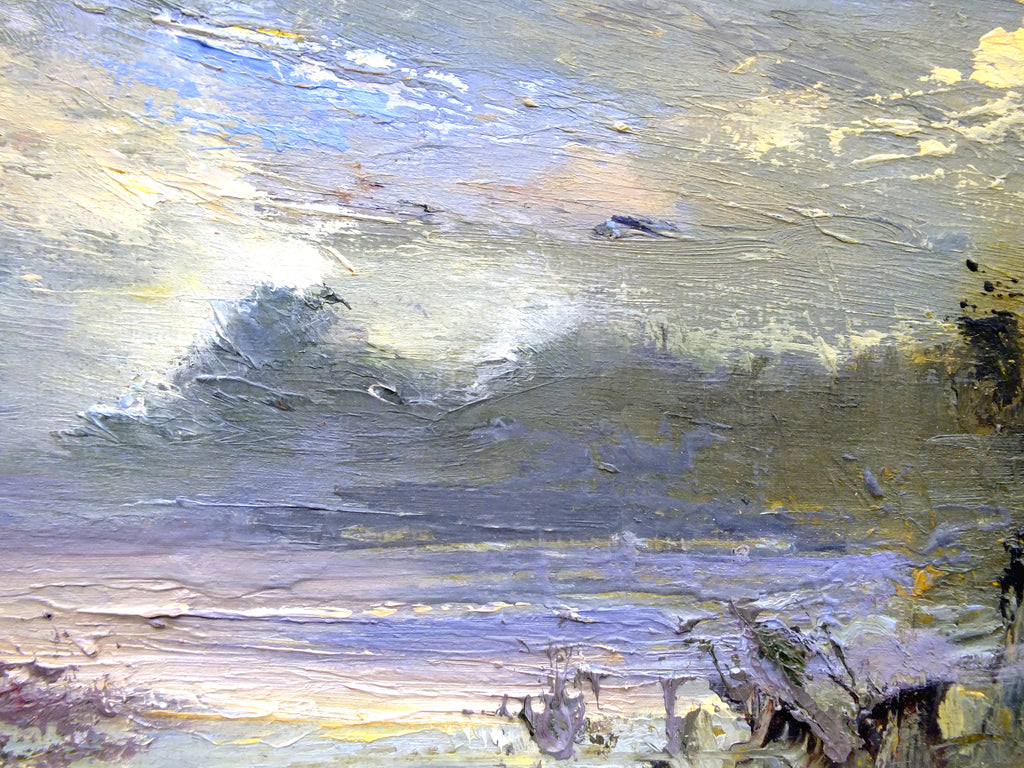 Norfolk Broads Vintage Oil Painting Signed Framed English Landscape Sunset Sky
