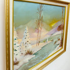 Vintage Oil Painting Winter Landscape Signed Framed Snow Scene Scandinavian Sunset