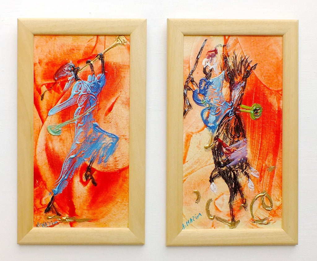 Pair of Paintings Vintage Turkish Paintings Signed Framed Figurative Art