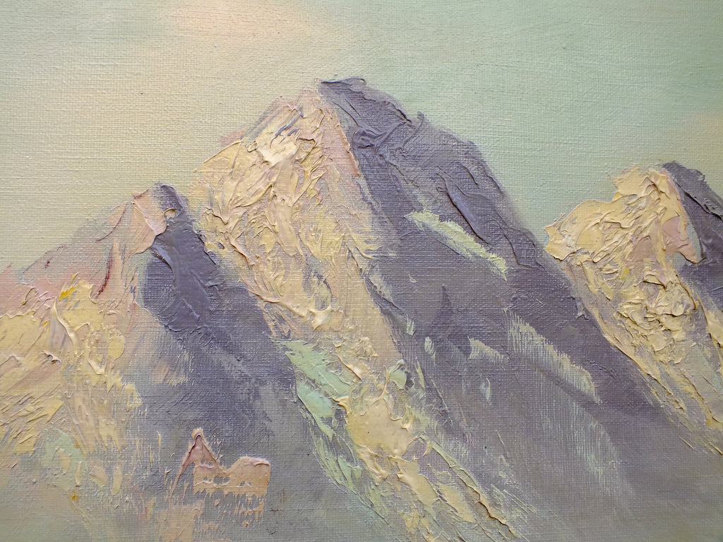 Austrian Alps Landscape Antique Oil Painting Signed Framed Mountain Scene