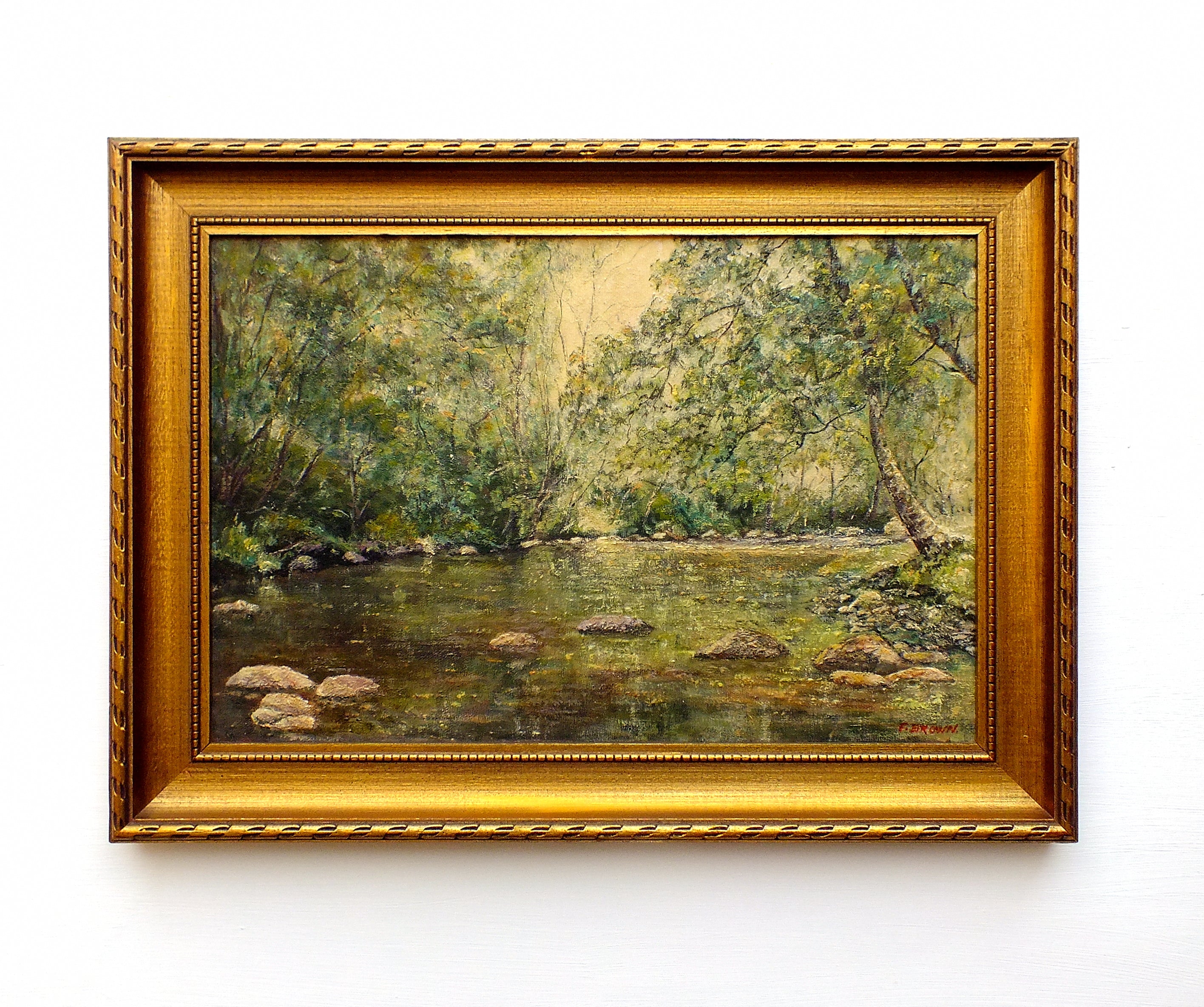 River Painting Vintage English Oil Painting Signed Framed Yorkshire Scene