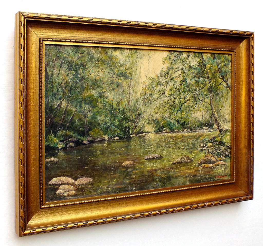 River Painting Vintage English Oil Painting Signed Framed Yorkshire Scene