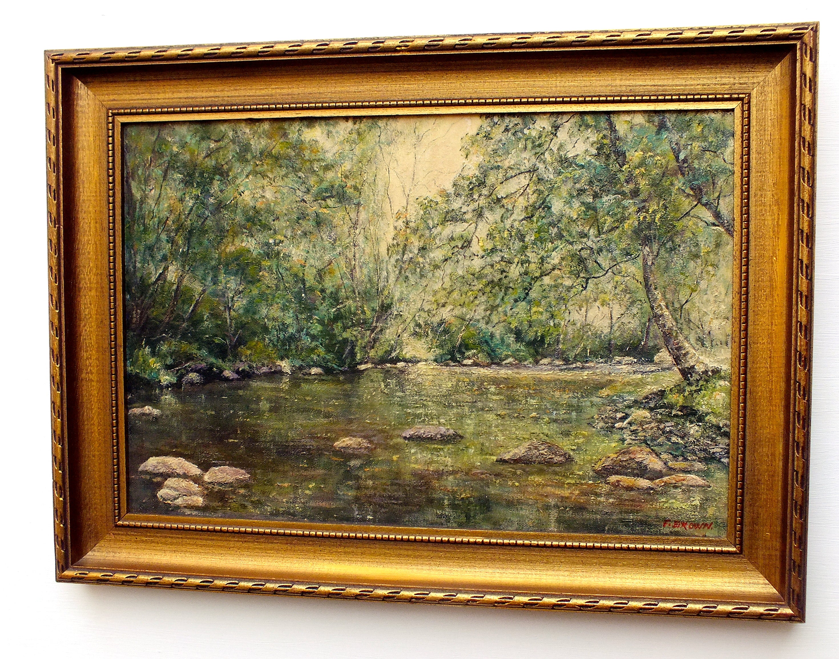 River Painting Vintage English Oil Painting Signed Framed Yorkshire Scene